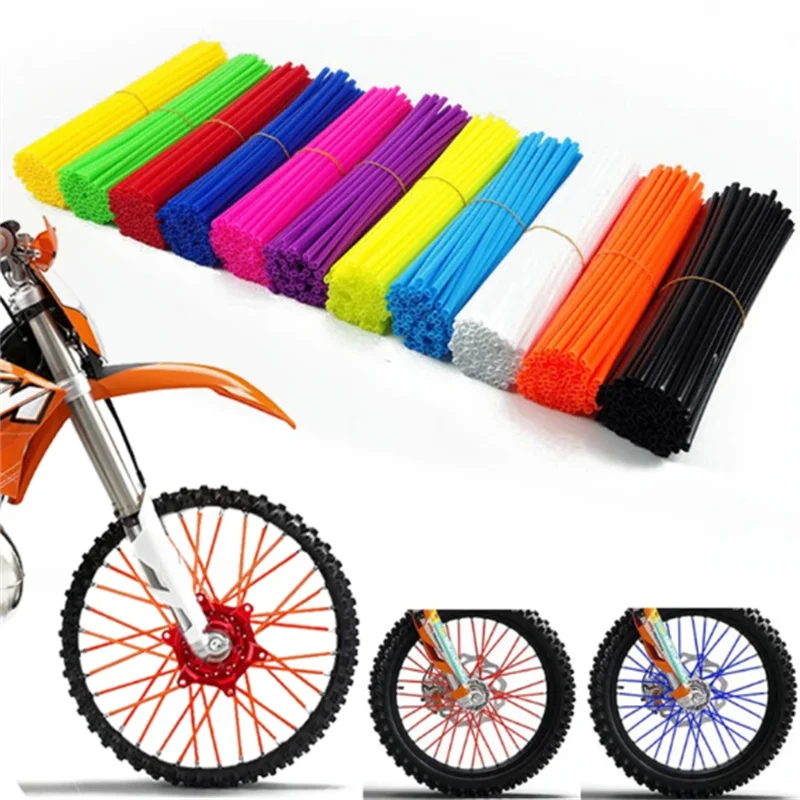 72Pcs Motorcycle Wheel Spoked Protector Wraps Rims Skin Trim Covers Pipe For Motocross Bicycle Bike Cool Accessories 11 Colors