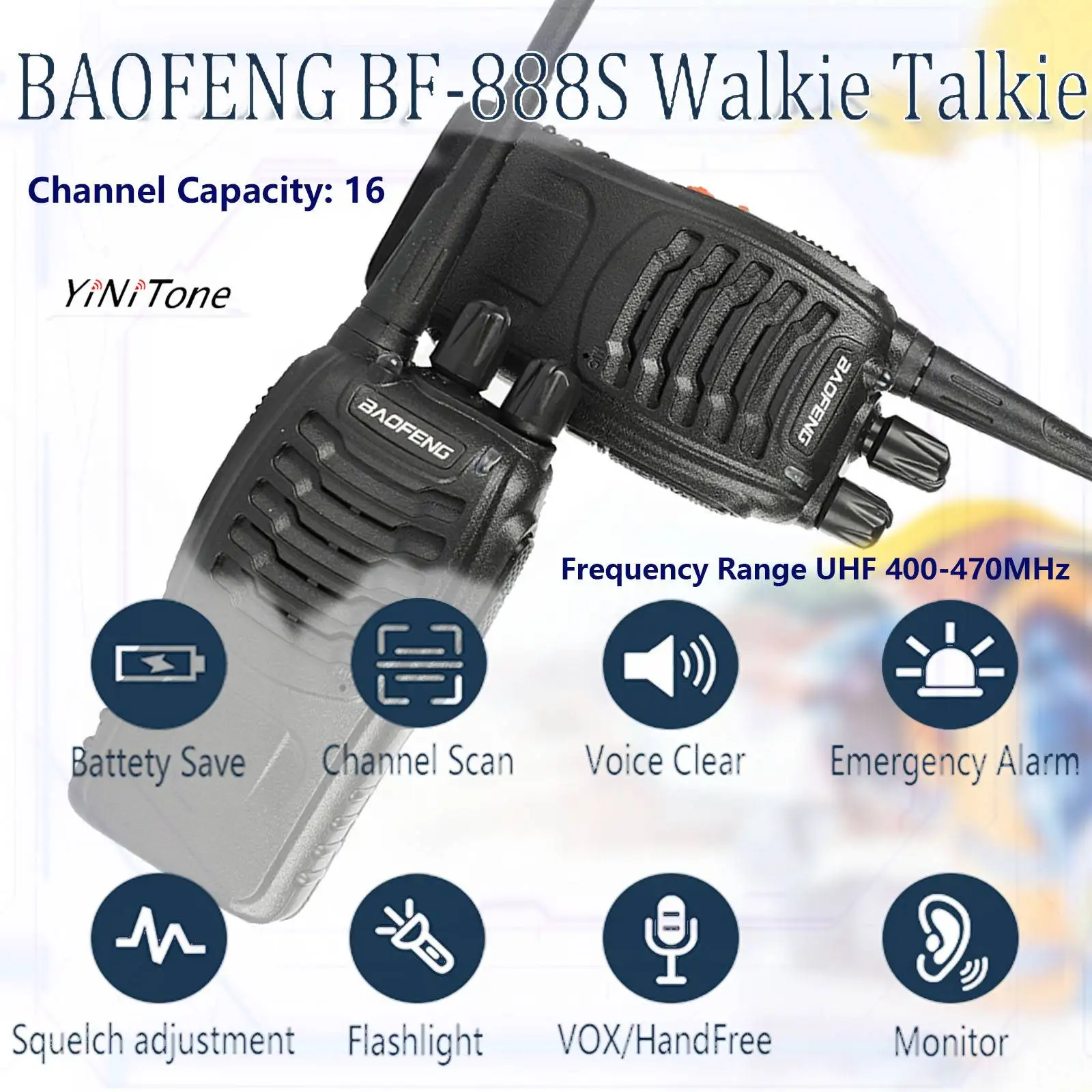 BAOFENG BF888S Walkie Talkie with earphone 16CH 5W UHF Long Range Handheld two ways Radio