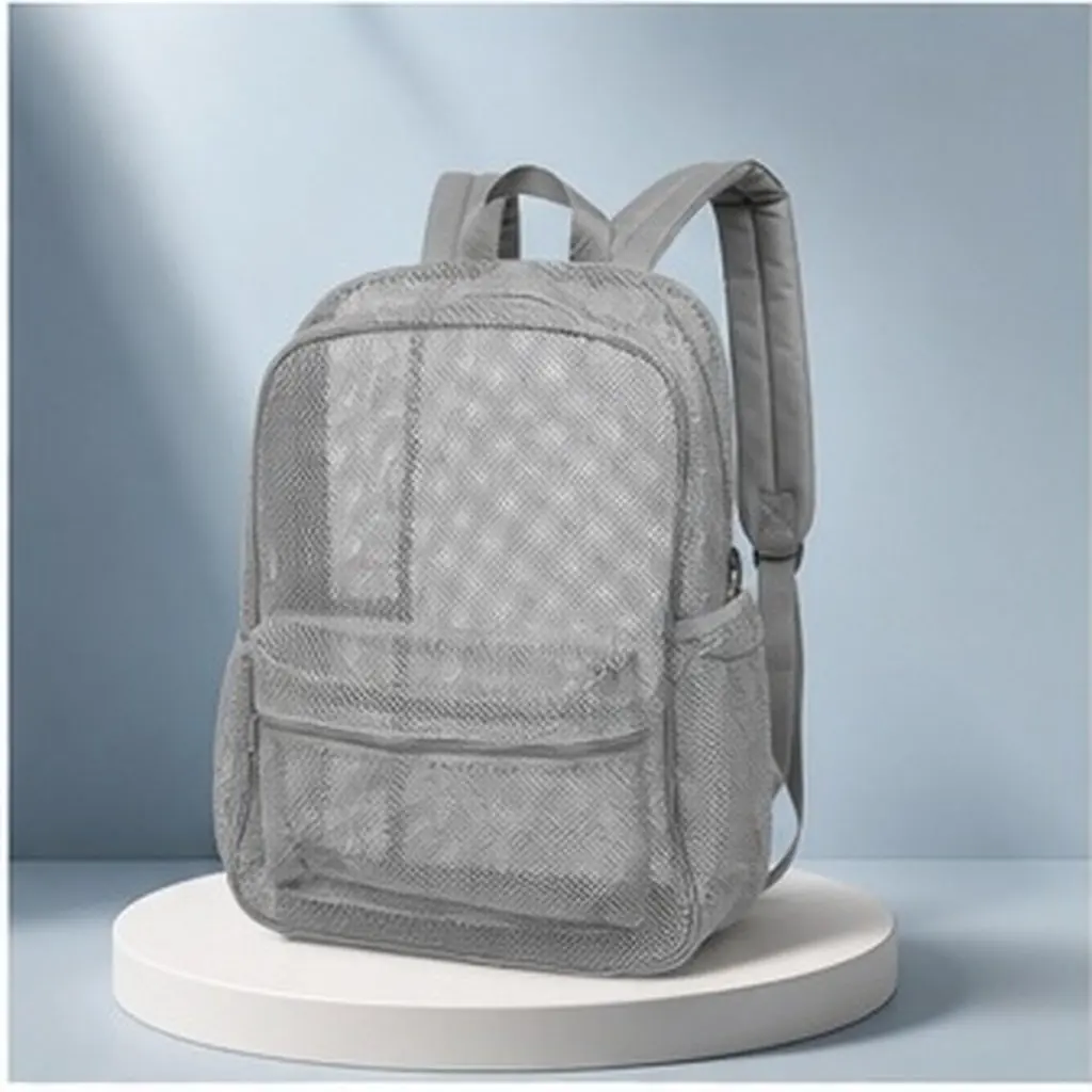 Mesh Backpack Grey Heavy Duty See Through Breathable for Beach Outdoor Sports Swimming Gym Camping Vacation Padded Comfort