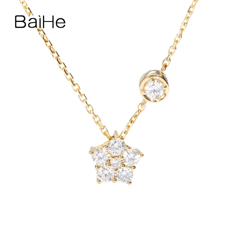 

BAIHE Solid 18K Yellow Gold H/SI Natural Diamond Star Necklace Women Clavicle Chain Trendy Fine Jewelry Collar Estrella colier