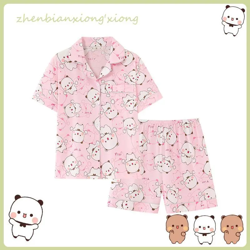 Panda Bubu And Yier Pajamas Panda Pattern Bubu And Dudu Summer Couple Pajamas Short Sleeved Home Clothes Couple Pajamas - view 3