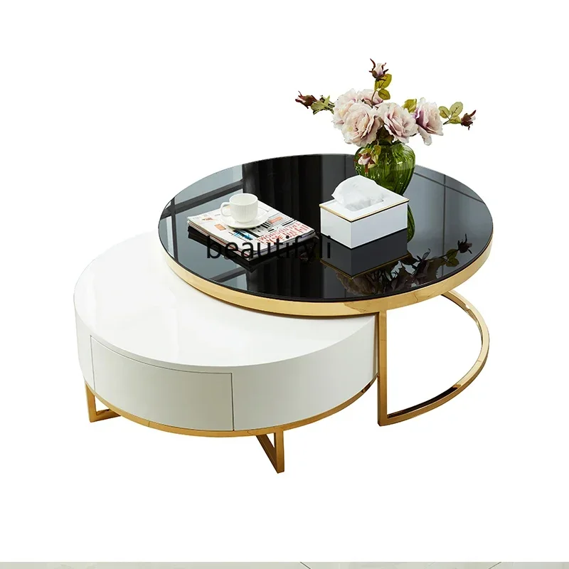 K185 رخام فاخر خفيف بسيط وحديث طاولة شاي مستديرة غرفة المعيشة المنزل الإبداعية الشمال شقة صغيرة #2