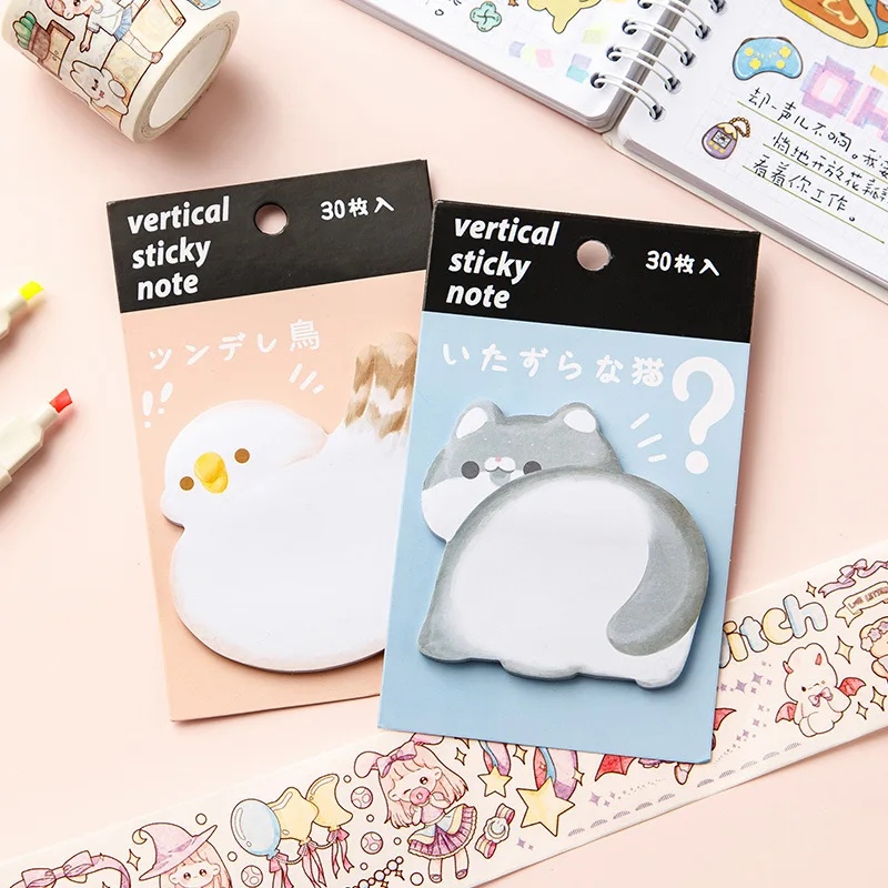 30 Sheets Animal Cartoon Sticky Notes Self-adhesive Colored Funny Label Sticky Notes Memo Pad Planner School Office Supplies