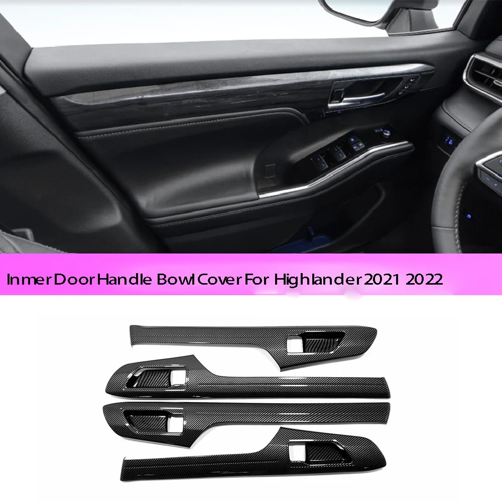 4Pcs Car Carbon Fiber Inner Armrest Door Window Handle Bowl Decor Sticker Cover for Toyota Highlander 2021 2022