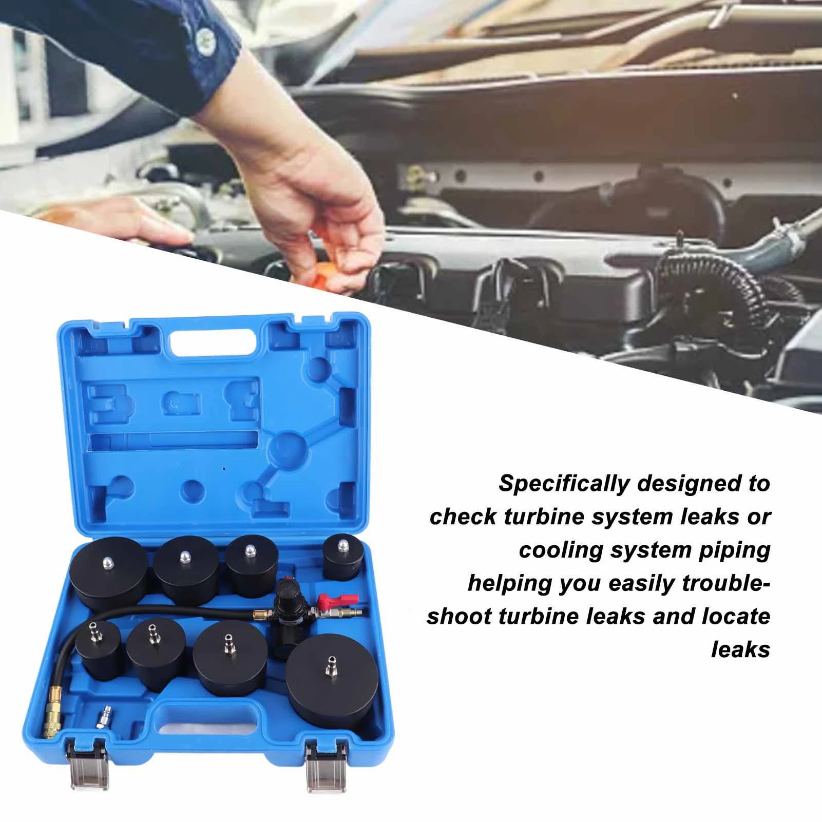 9 Pcs Turbo System Test Kit Turbo System Leakage Tester Turbocharger Air Pressure Boost Leak Test Kit with Pressure Gauge Tester