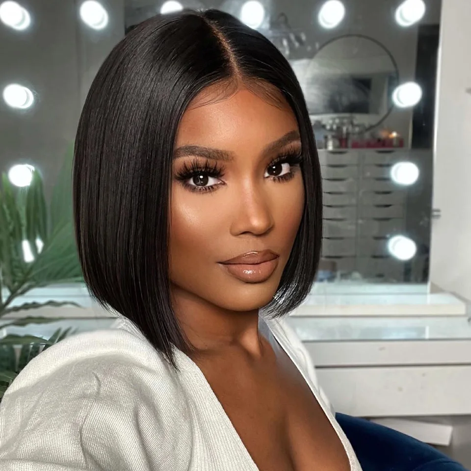 

Sleek Straight Bob Human Hair Wigs For Women 5X1 Short Bob Lace Wigs 100% Real Ready To Wear Natural Black Lace Brazilian Hair
