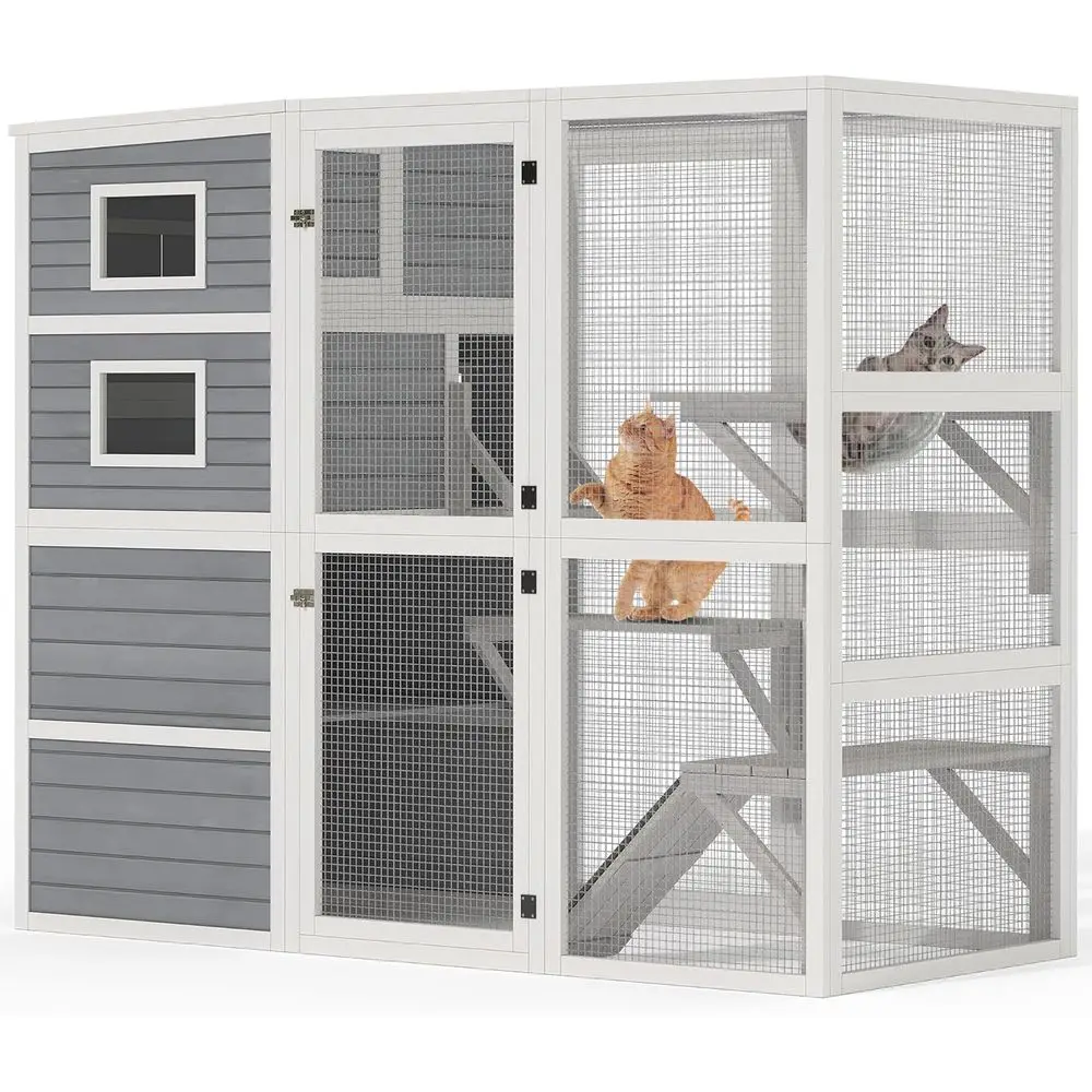 

Catio 4 Tiers Outdoor Cat Enclosures for Indoor Cats 77.9 Walk in Cats Cage with Weatherproof Roof, 3 Resting Rooms, Scratcher R