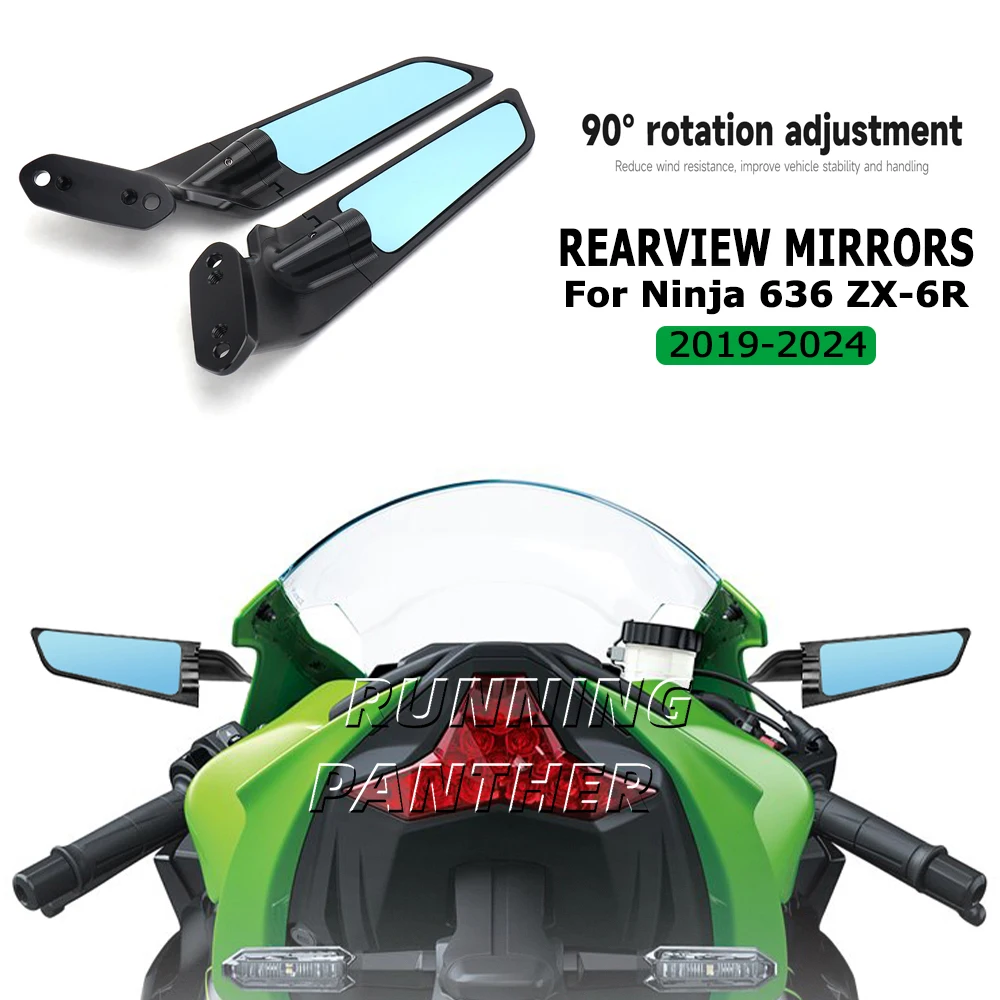 

New For Kawasaki Ninja 636 ZX-6R ZX6R 2019-2024 2023 2022 2021 2020 Motorcycle Rear View Rearview Mirrors Side Mirror Wind Wing