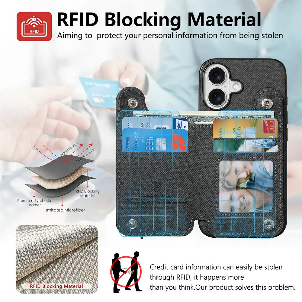 G57 G77 G17 G15 G54 G86 – luksusowe etui z funkcją RFID i skórzaną osłoną na karty, kompatybilne z modelami Motorola Moto G56, G66J, G67, G85, G05, G06, G37, G84, zamykane na zamek. — zdjęcie produktu 5