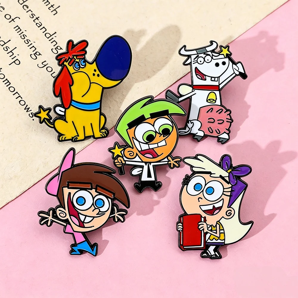 5pcs/set Cute Cartoon Animation Character Enamel Pins Funny Creative Hard Metal Brooches Backpack Lapel Badge Accessories Gifts