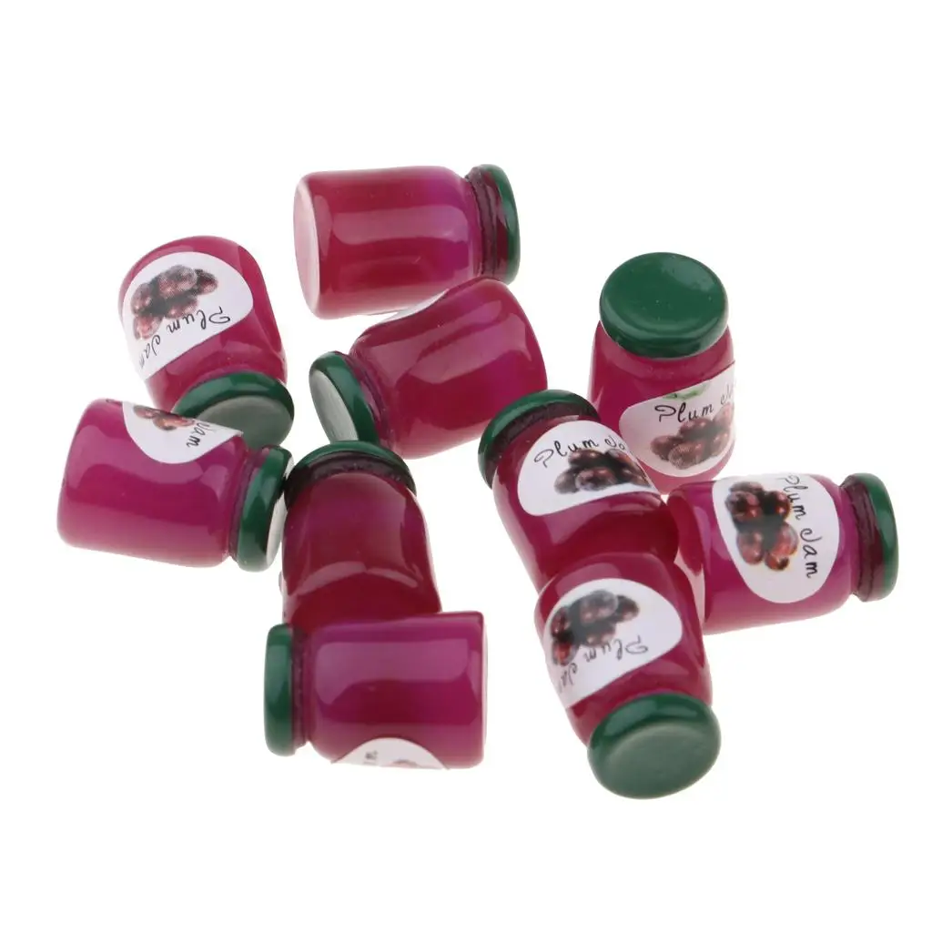 1/12 casa de bonecas cozinha cena de vida ornamento-modelo de comida em miniatura conjunto de garrafas de geléia de ameixa fingir 10 peças