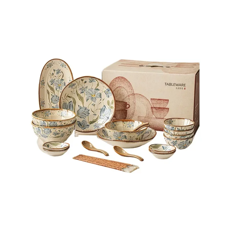Porcelain Chinese Ceramic Dishes and Tableware Set High End Niche Style Household Housewarming Practical Gift