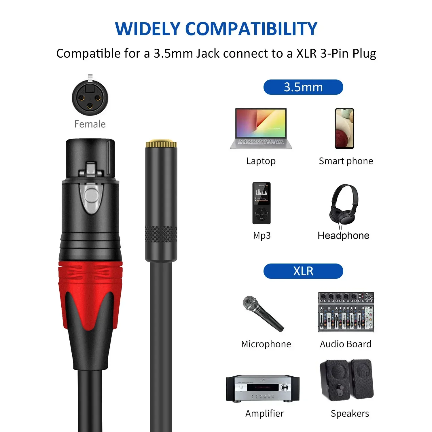 Dremade 3.5 إلى XLR الصوت تمديد وصلة كابل TRS 3.5 مللي متر 1/8 بوصة أنثى إلى XLR 3 دبوس شاحن أنثي محول متوازن Mic كابل