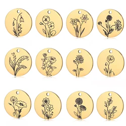 5PCS Stainless Steel Birth Month Flower Charms For Women Rose Necklace Pendant DIY Mothers Day Jewelry Birthday Gift Accessories