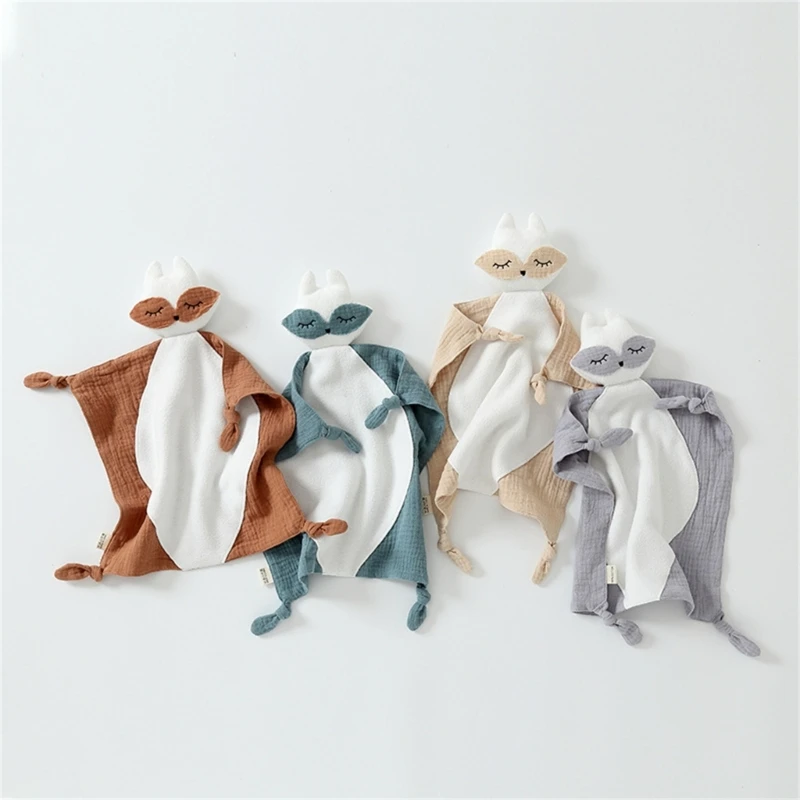 Soft Organic Cotton Baby Towel New Stuffed Fox Newborn Cuddle Security Blanket Toy Splicing Fleece Baby Face Towel Handkerchief