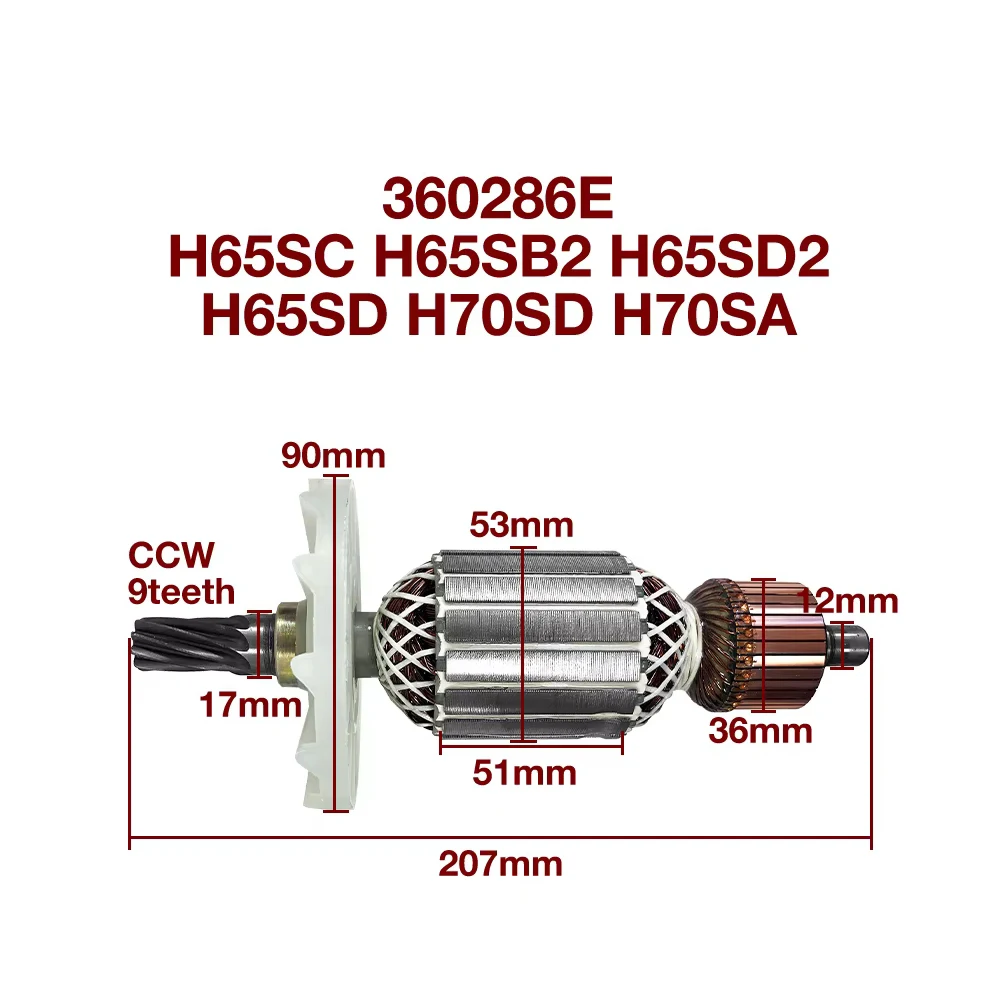 AC220-240V Armature Rotor Coil Replacement Parts for Hitachi 360286E H65SC H65SB2 H65SD2 H65SD H70SD H70SA Rotor Anchor Stator