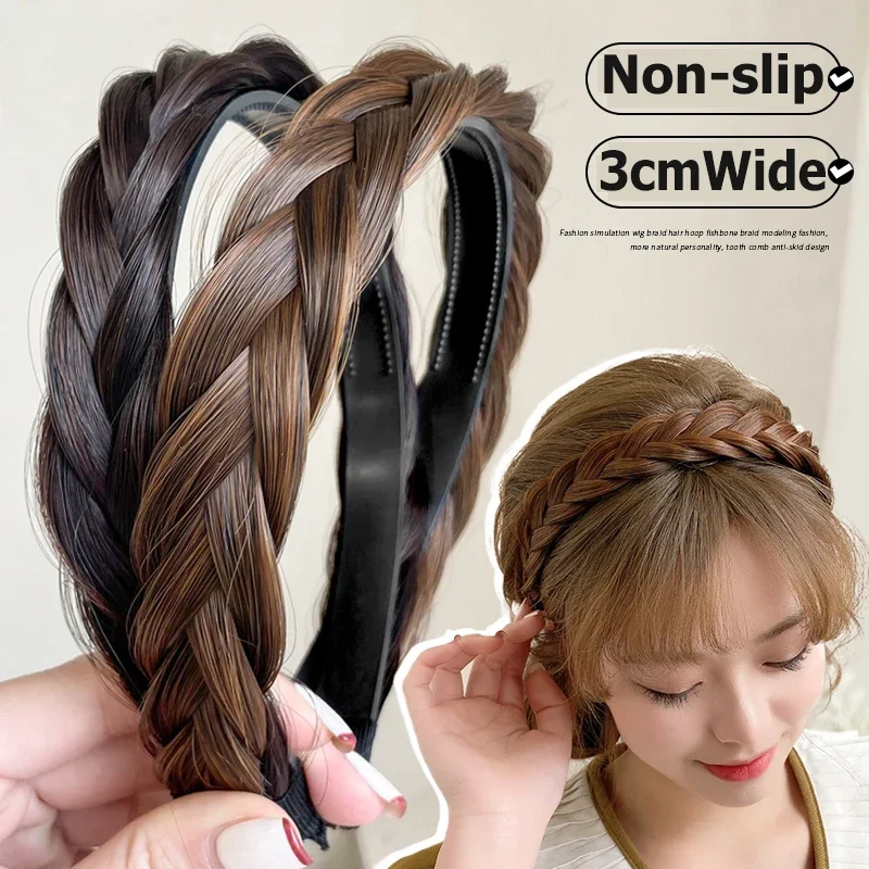 Lazy Wig Twist Headbands for Women Wide Fishbone Braids Hairbands Handmade Head Hoop Hair Styling Headwear Hair Accessories