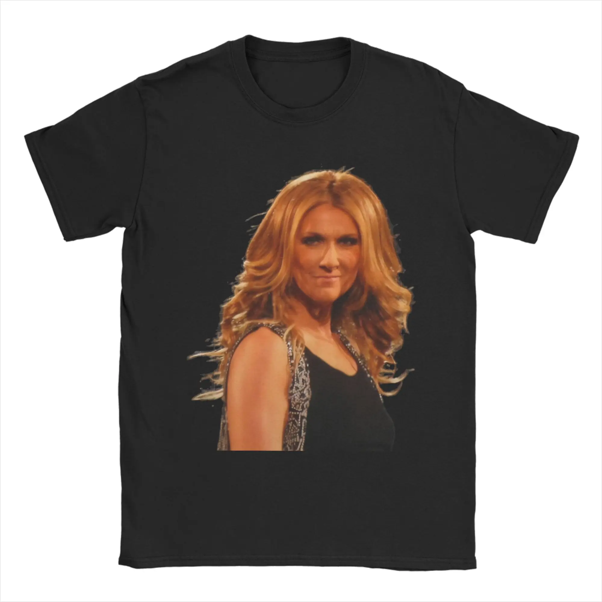 Celines Dion Face Portrait T-Shirt Men Singer  Funny Cotton Tee Shirt O Neck Short Sleeve T Shirts Birthday Present Clothes