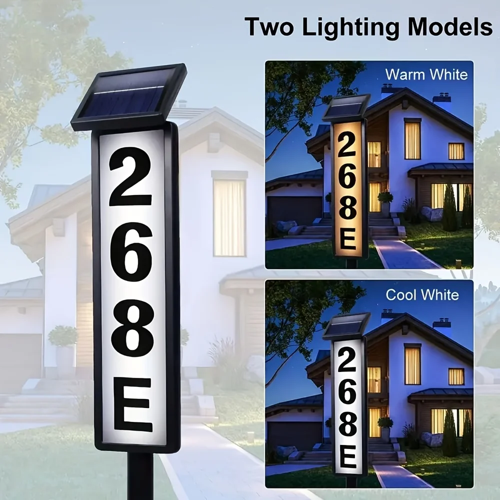 

Address Sign for Outside, Outdoor Solar Waterproof Light, IP44 Waterproof, Warm/white Light Switchable, From Dusk to Dawn, Bright LED Solar Light, Exterior Address Sign, Suitable for: House Number, Courtyard, Villa, Yard, Path And Outdoor Lighting