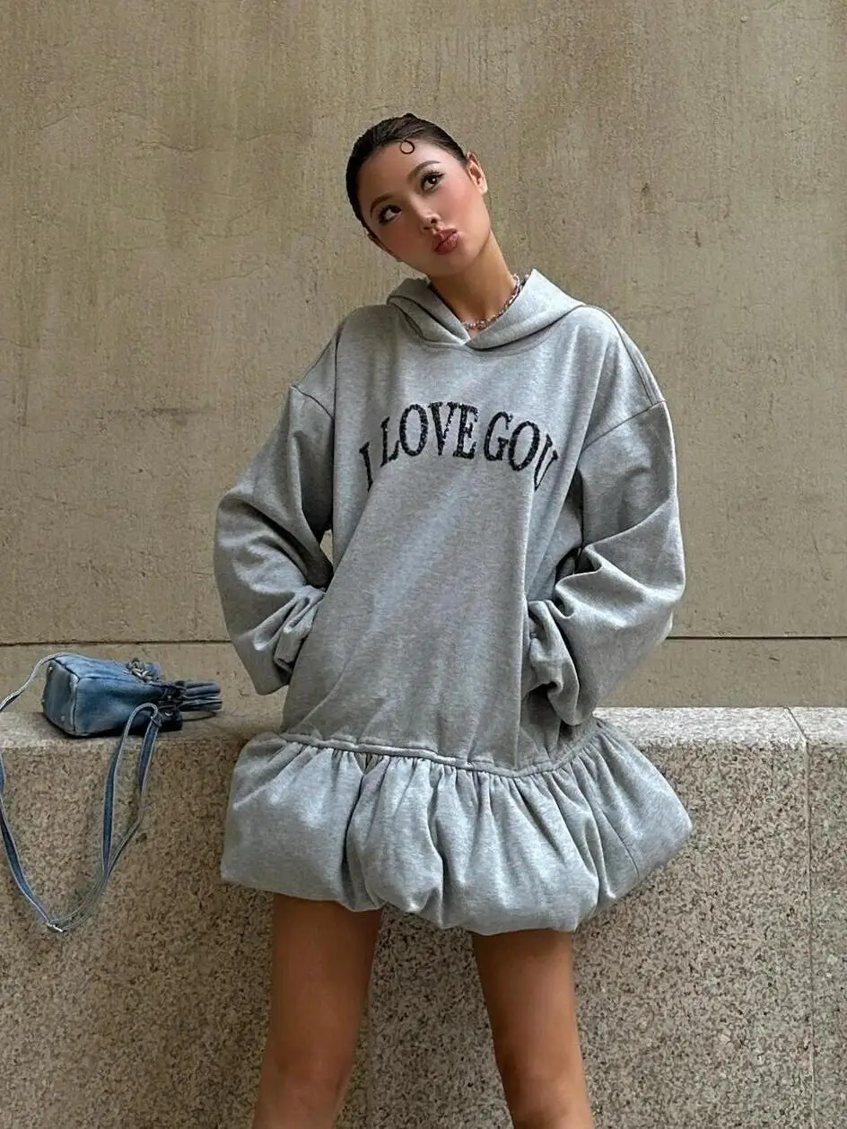 

Женская свободная хлопковая толстовка с капюшоном и вышивкой, повседневная удобная длинная толстовка Sve, уличный топ