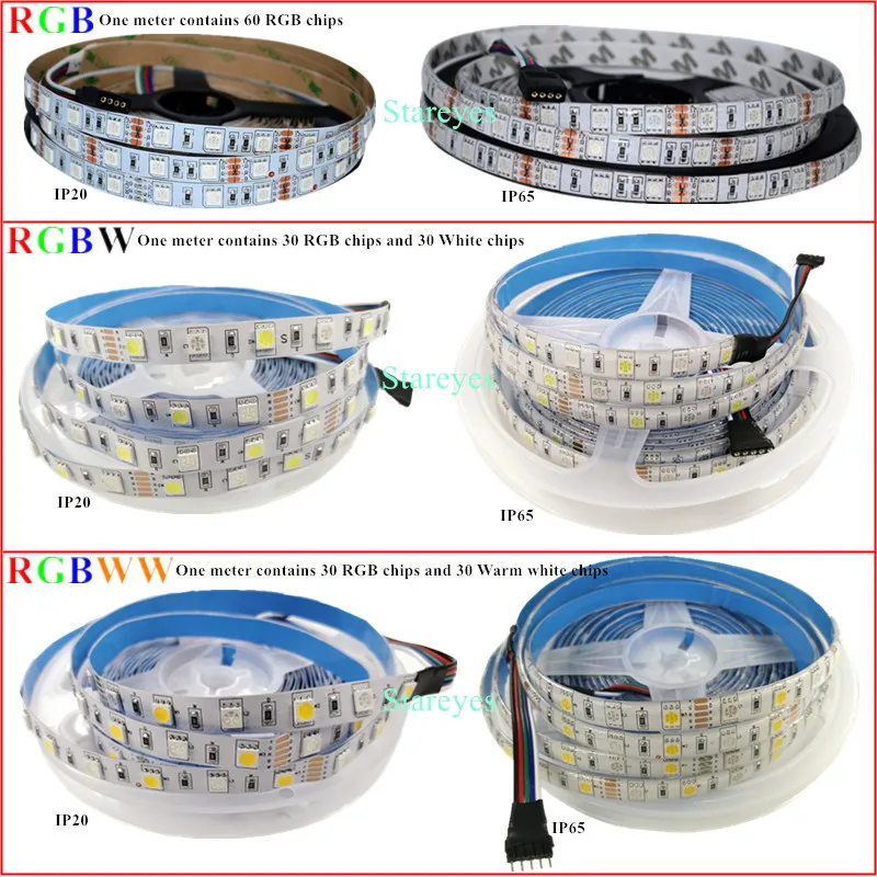 Tira de luces LED SMD 5050 RGB RGBW, 60LED/m, 12V, 5m, 10m, 15m, 20m, 25m, 30m, 2,4G, mando a distancia RF, WiFi, cinta de control de música Tuya, 1