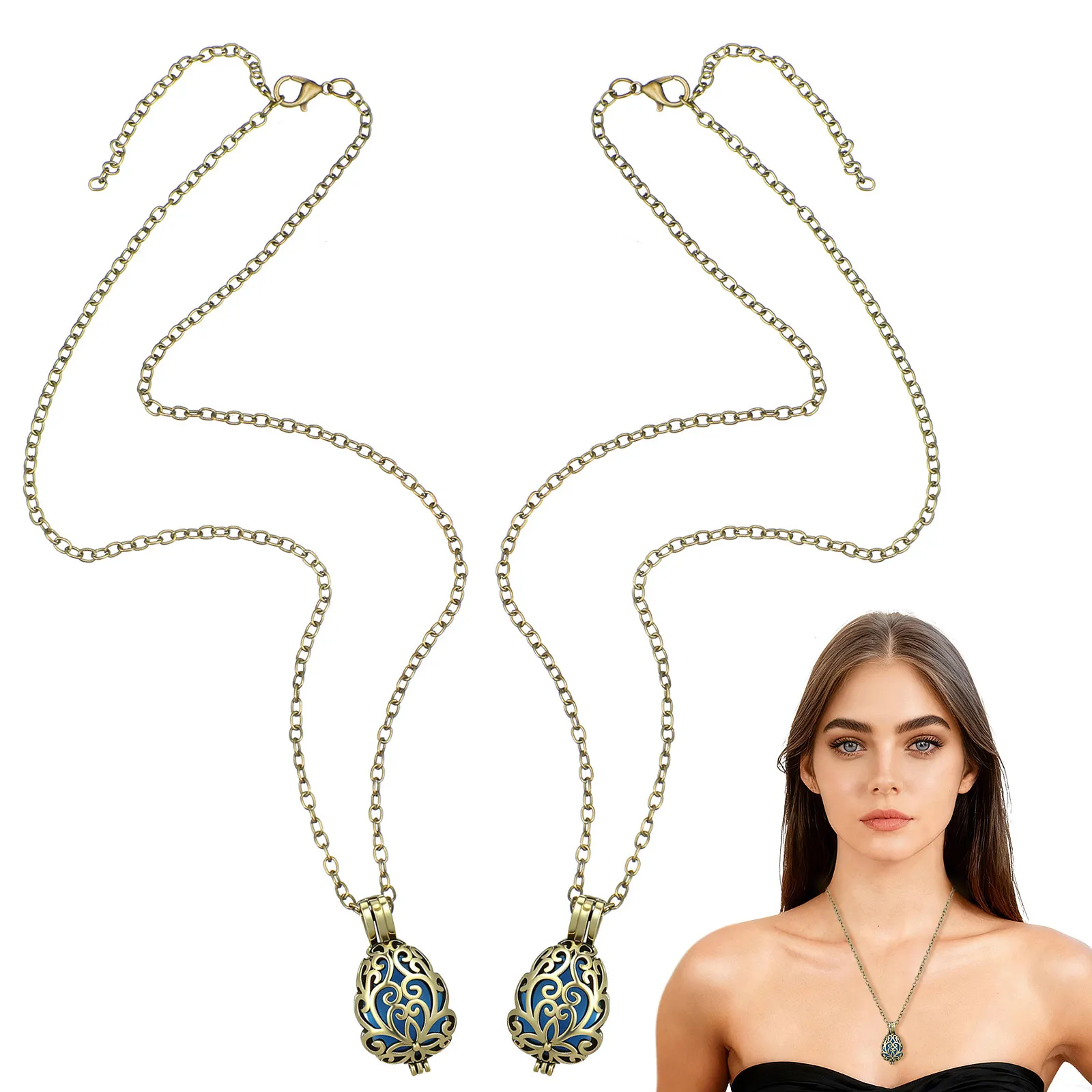 

2Pcs Essential Oil Necklace Pendant Aromatherapy Vintage Design Sweater Jewelry Thanksgiving Gift Necklace Pendant