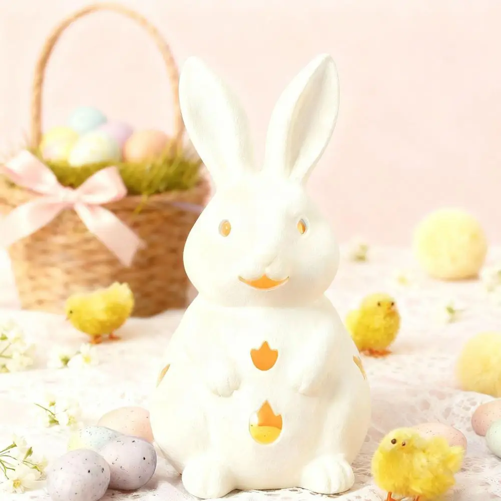 Decorative Candlestick Even Color Filling Candlestick Easter Bunny Candlestick Holder Decorative Resin Figurine Hollow Rabbit