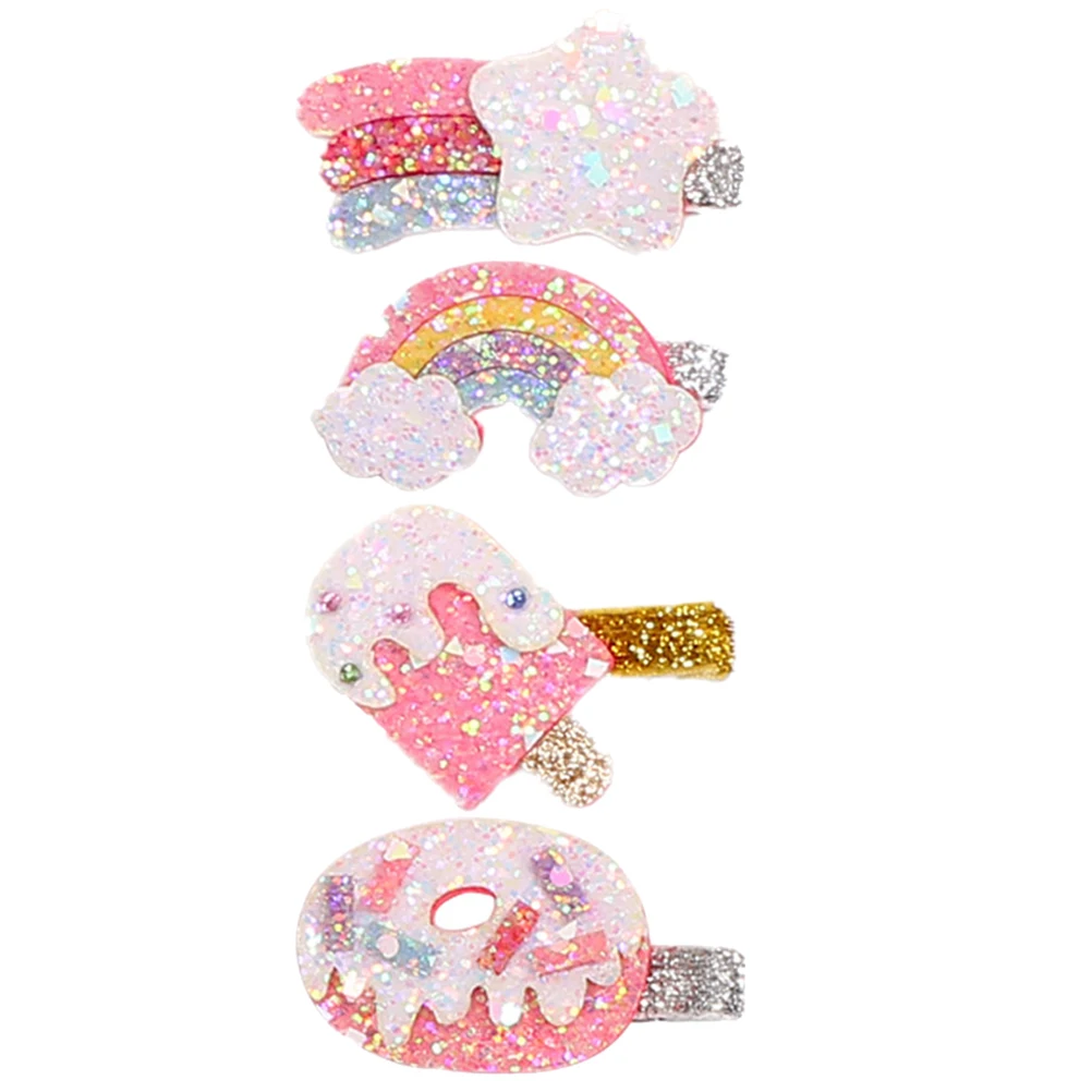 

4pcs Glitter Powder Children Ice Cream Bar Hairpins Accessories Women Girls Hair Clips Sequins Hairstyles Party
