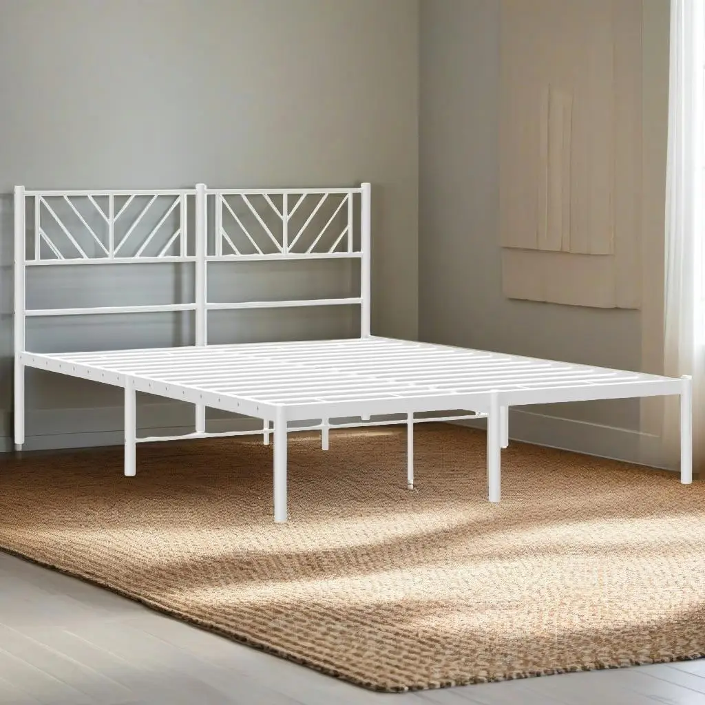 for White Metal Bed Frame with Headboard - Queen Size 59.1x78.7 - No Mattress Included