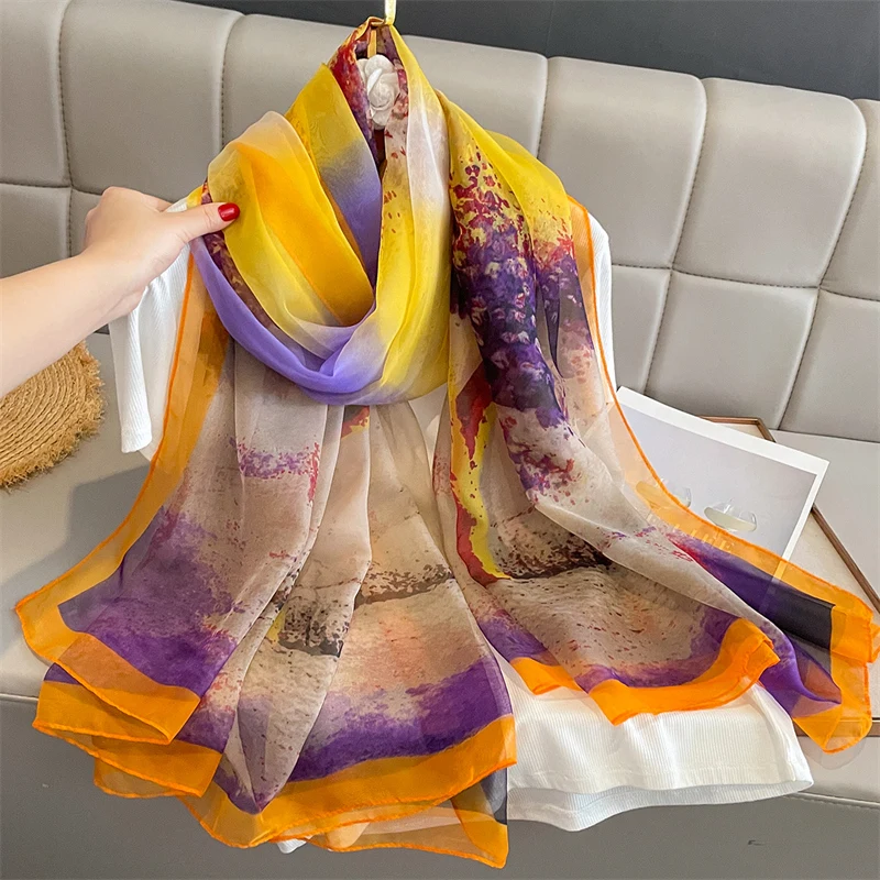 New Spring Summer Elegant Women's Korean Style Versatile Sunshade Anti-Sunshine Shawl Silk Scarf Simulation Silk Wrap