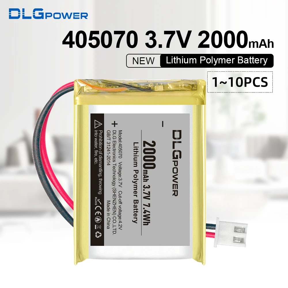 DLGpower 405070 3.7V Lithium Polymer Battery Pack 2000mAh Bluetooth Audio Charger Navigator Rechargeable Li-ion Battery