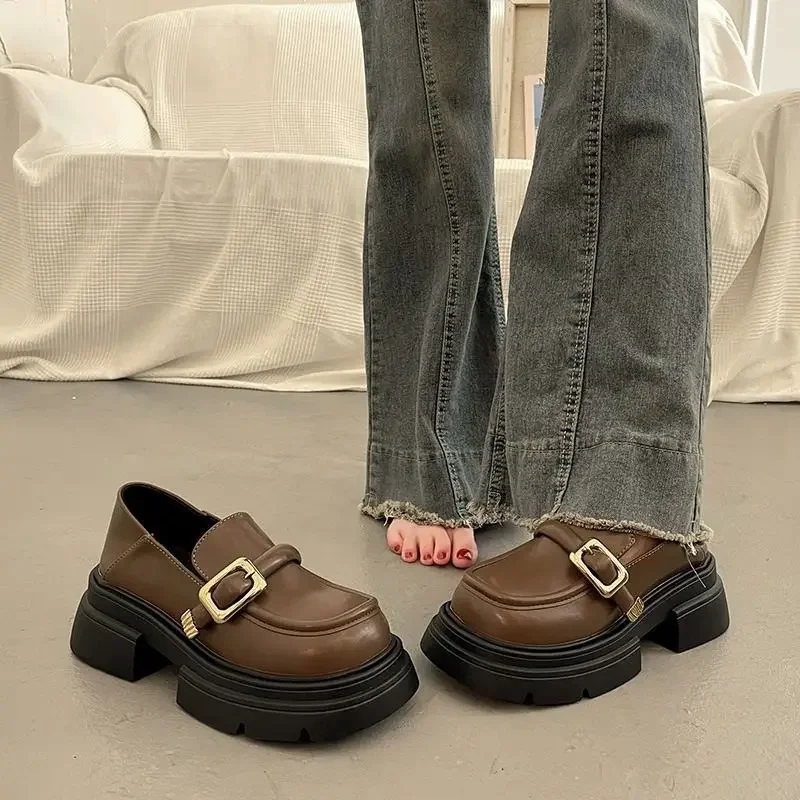 

Женские туфли-лодочки на платформе, женская обувь, лоферы с круглым носком на среднем каблуке 39, стильная нескользящая обувь, элегантное платье, модный шик