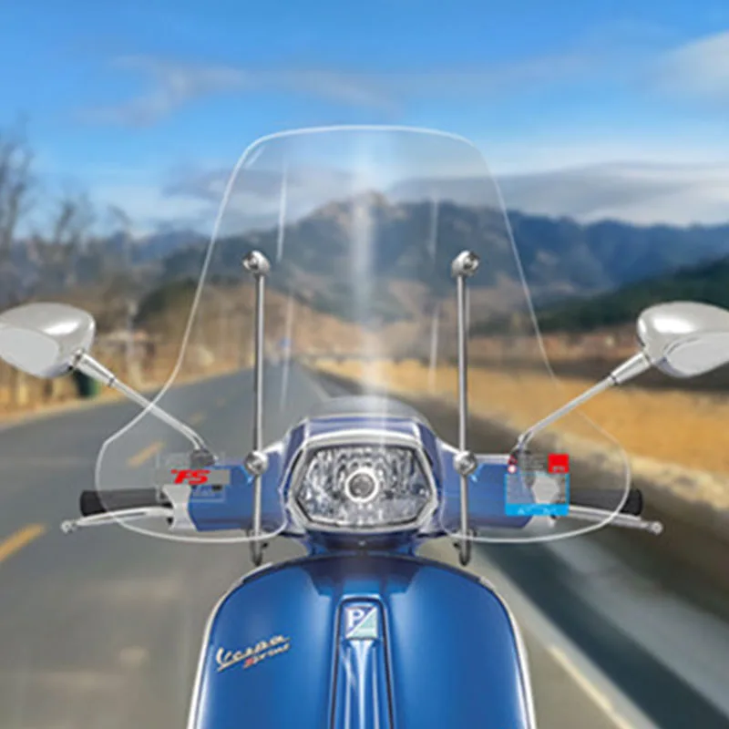 For Vespa Sprint 150 model with an elevated windshield panel for better wind protection and a handguard for enhanced safety.