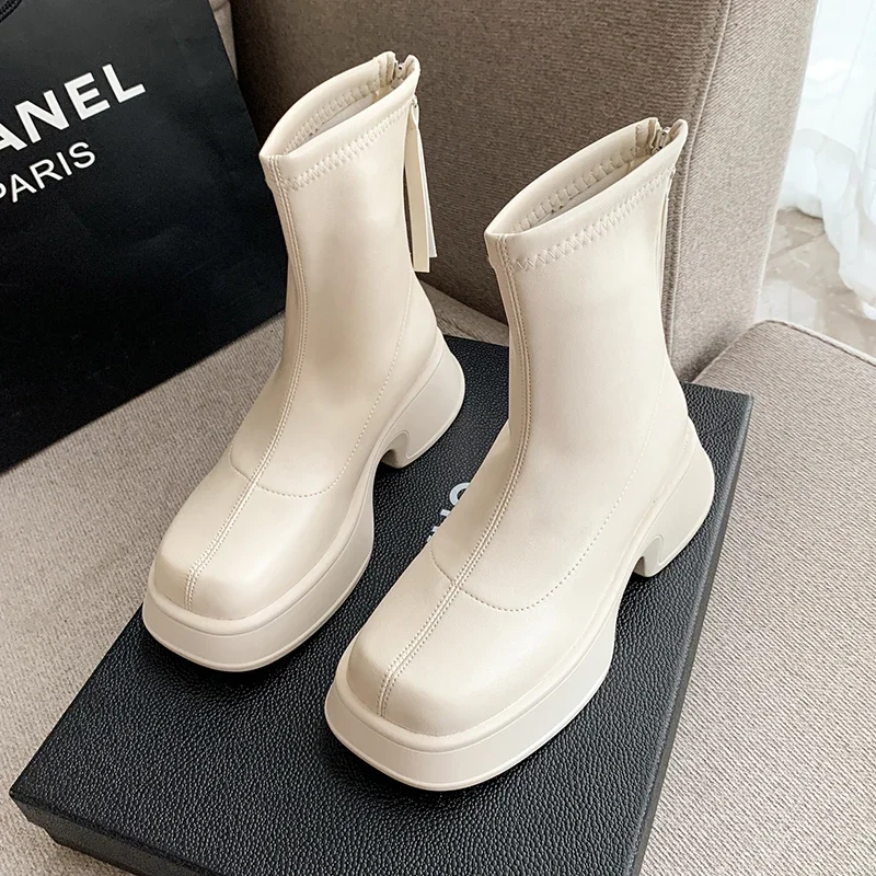 2024 Winter Platform Women Long Boot Back Zipper Ladies Elegant Soft PU Leather Knee-High Boots New Thick Sole Keep Warm Shoes