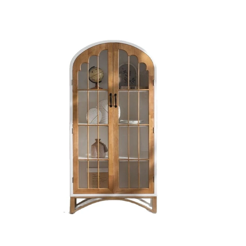 American wabi style, retro multi-layer locker, with glass door, household solid wood wine cabinet