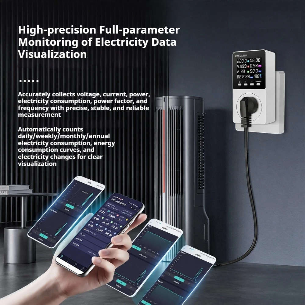 AC85-290V Smart Switch Digital Energy Meter 0-16A 3500W Voltage Current Energy Monitor Overload Overvoltage Protection