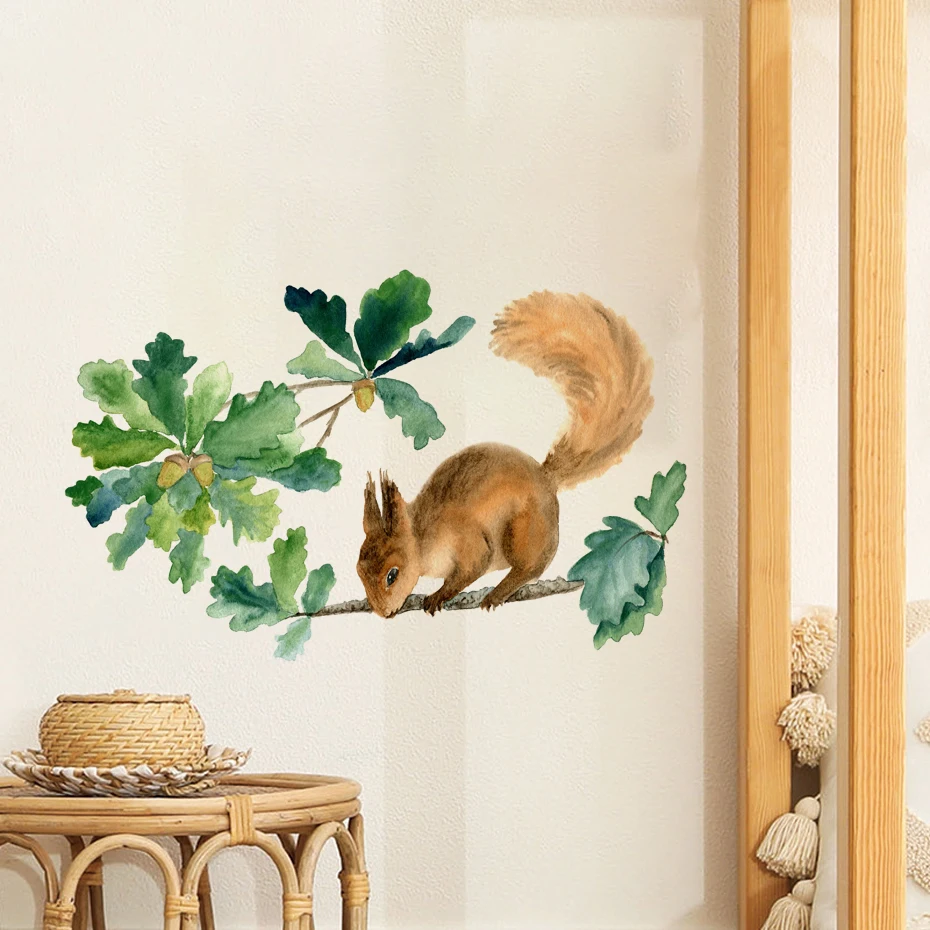 Cartoon Cute Squirrel Forest Animals Collect Chestnuts For Kids Room Children Bedroom Wall Decals Nursery Decor Mural Home Decor