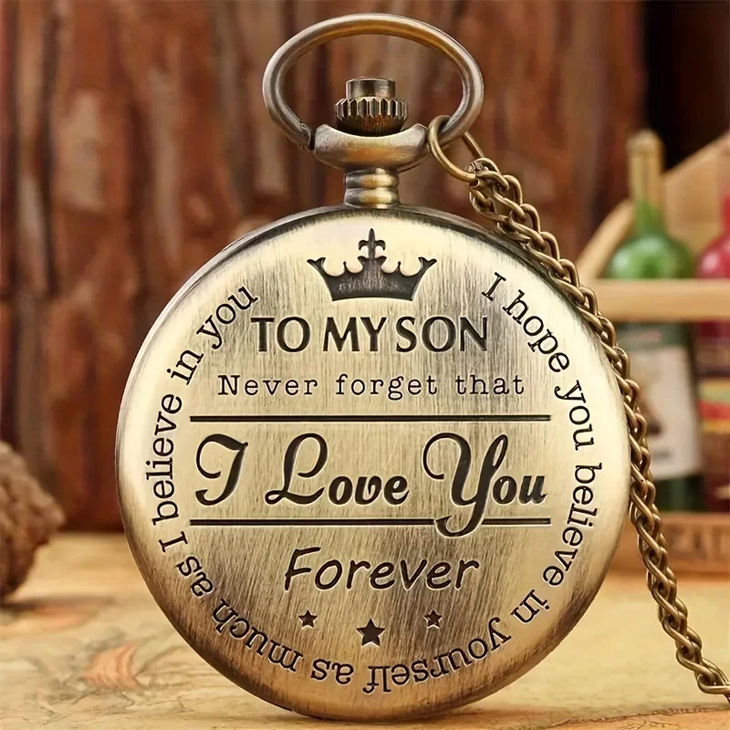 Collar de reloj de bolsillo de cuarzo tallado "To My Son I Love You", regalo para hombres, 1pc