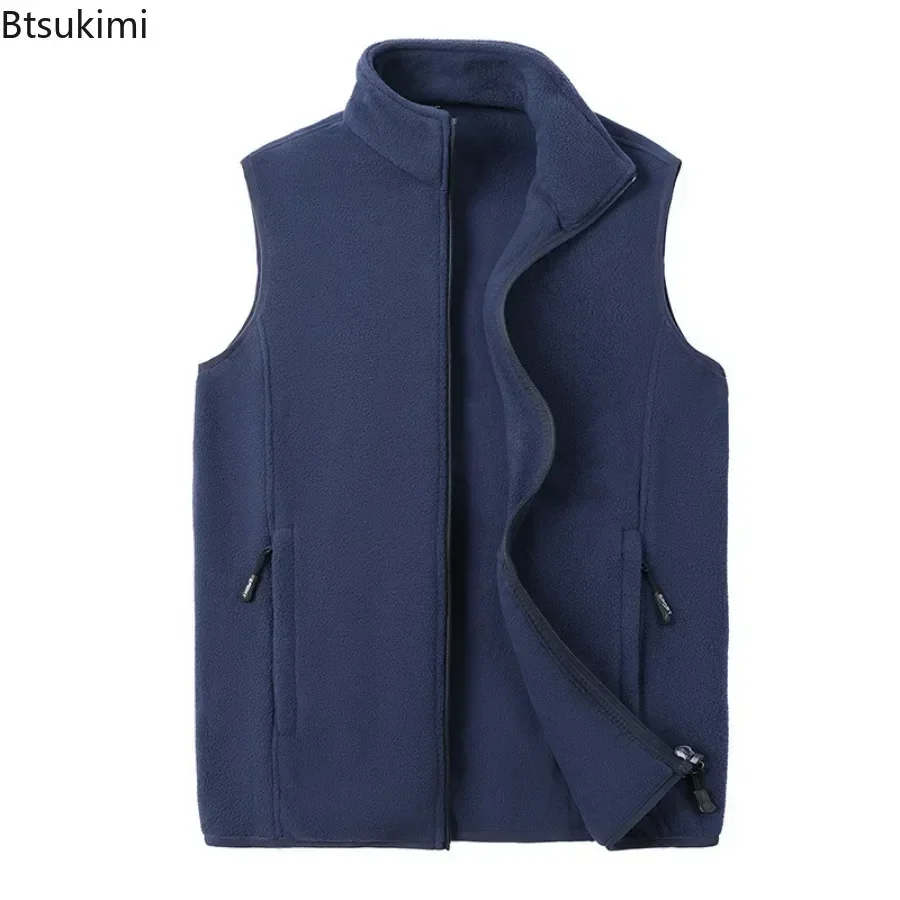New 2025 Men's Thick Warm Fleece Vest Jacket Spring Autumn Oversized Outdoor Sports Fishing Fleece Coat Vest Jacket Male Coats