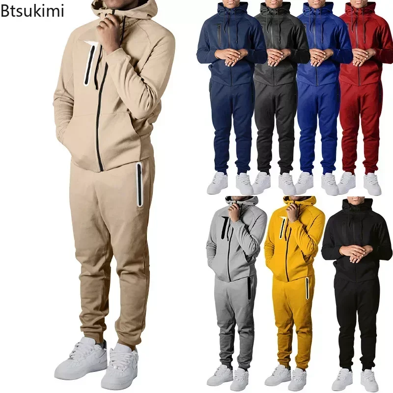 New2024 Men's Sportswear Tracksuit Sets Zipper Hooded Sweatshirt Sweatpants Men Two Pieces Pants Sets Fitness Jogging Sport Sets