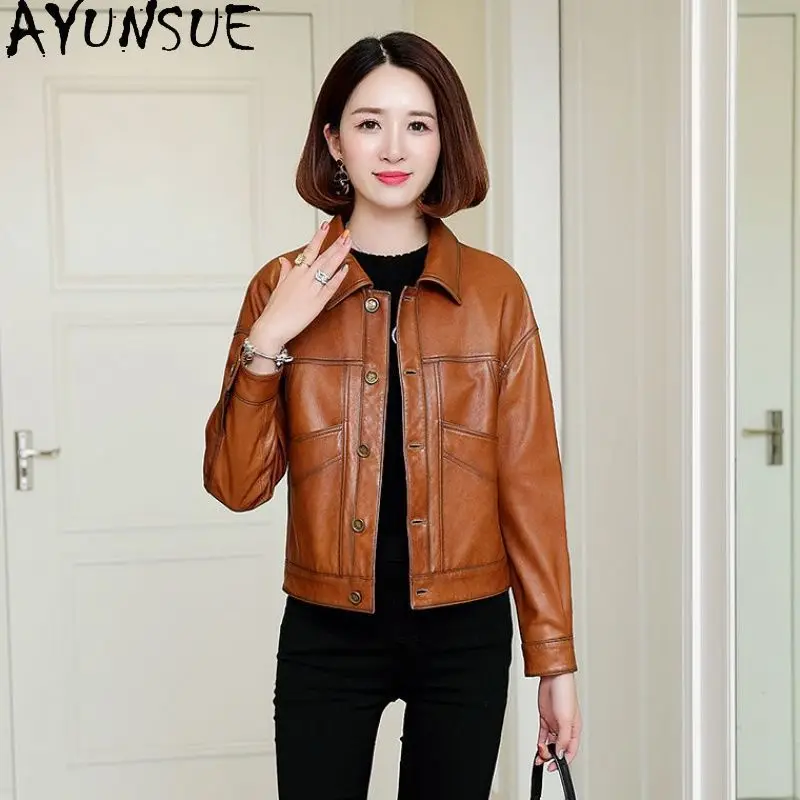 AYUNSUE veste en cuir véritable femmes 2025 huile cire moto vestes femmes manteau printemps automne vêtements nouveau dans manteaux Jaqueta De Couro