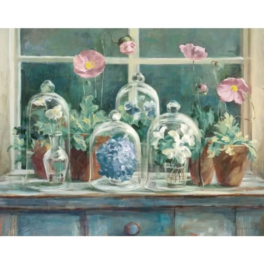 

Pink Poppies Windowsill Sage Crop Poster Print - Danhui Nai 24 x 18