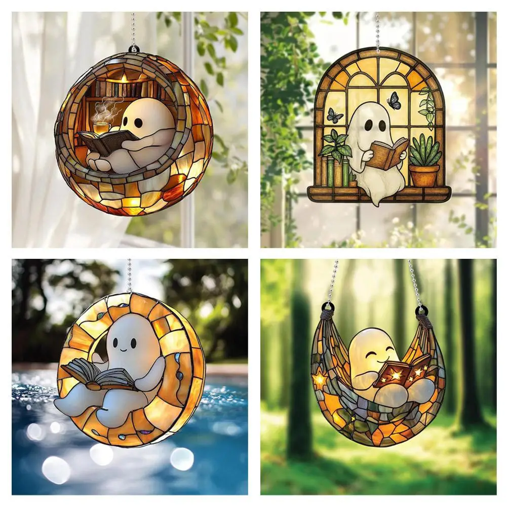 2D Halloween Geist Lesebuch Suncatcher Hängende Dekoration Acryl Fenster Hängende Verzierung Bunte Schatten Home Dekorationen