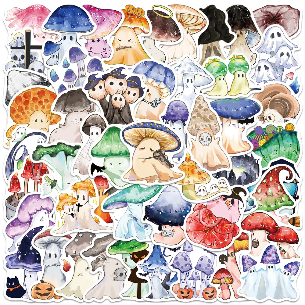 50Pcs  Aesthetic Ghost Stickers Mushroom Stickers For Laptop Water Bottle Luggage Notebook Waterproof Graffiti Vinyl Phone Decal