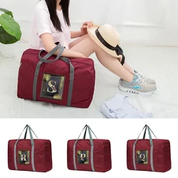 Grande capacidade dobrável bagagem bolsas, organizadores, armazenamento de roupas, Golden Letter Series Print Pattern, vinho vermelho Duffle Carry Bags