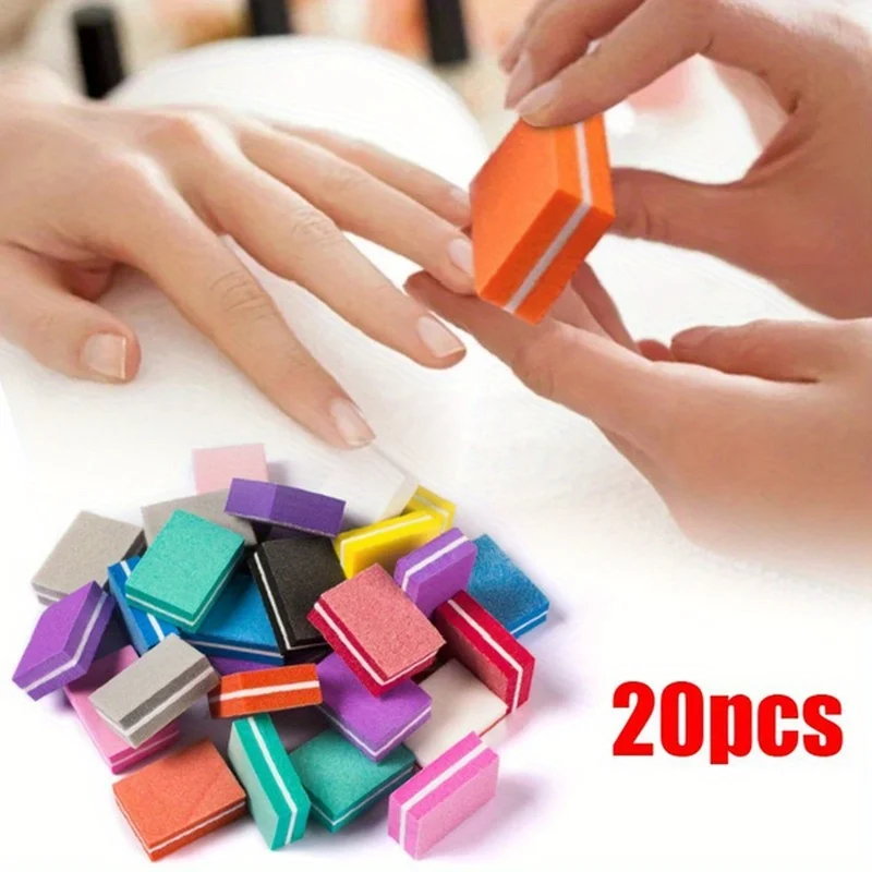 

20Pcs Mixed color Double-sided Mini Nail File Blocks Colorful Sponge Nail Polish Sanding Buffer Strips Polishing Manicure Tools