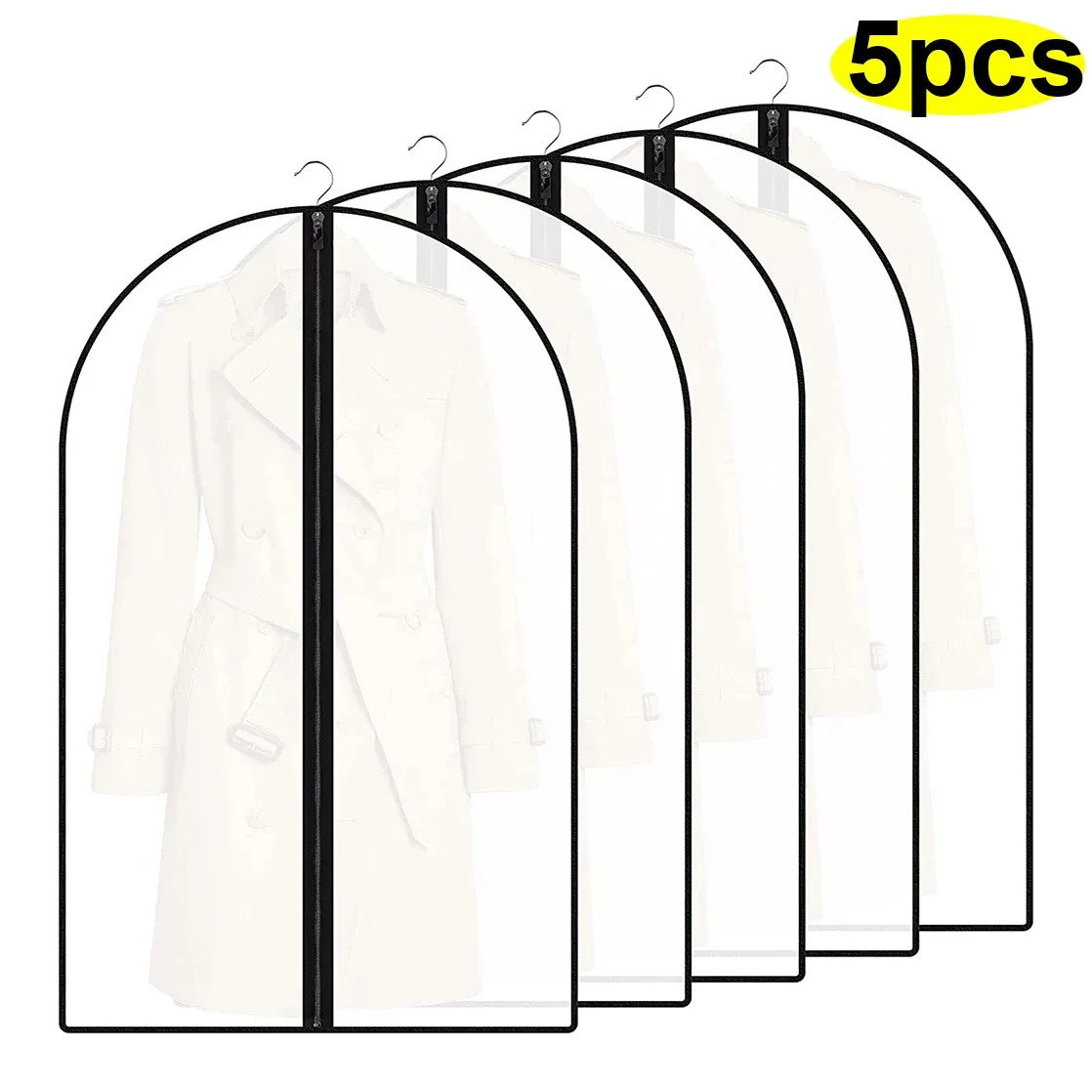 5PCS Translucent Clear Hanging Garment Bag for Clothes Dress Suit Coat Odor-free Dustproof Home Storage Case Organizer Cover