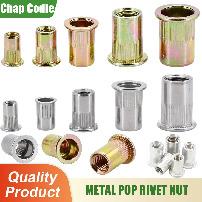 Stainless Steel Pop Rivet Nut Flat Head Threaded Nuts Metal Aluminum Alloy Insert Flange Nutsert M3 M4 M5 M6 M8 M10 M12 Rivetnut