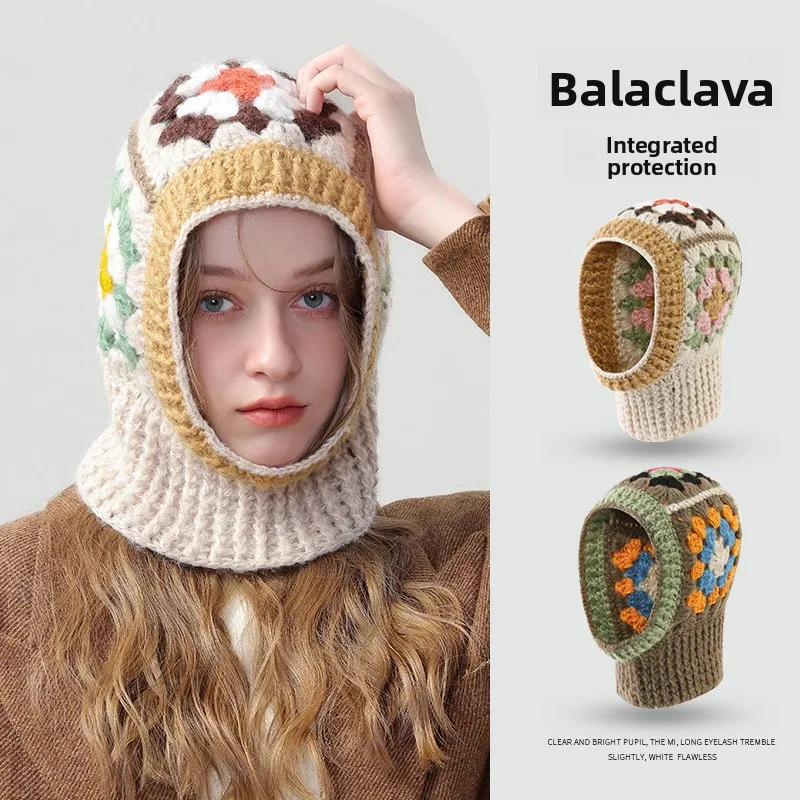 1pc Winter Elegante Gestrickte Balaclava Hut Winddicht Warme Persönlichkeit Multi-funktionale Mit Kapuze Schal Balaclava Beanie Hut für Frauen