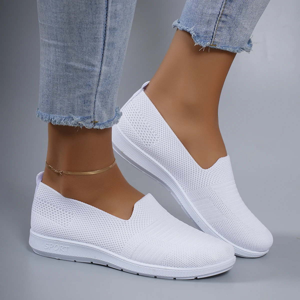 Spring new women\'s sports shoes, fashionable, breathable, lightweight, non-slip, wear-resistant, casual sports shoes, flat shoes